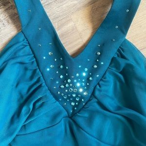 Blue/green Jeweled neckline halter dress size small.